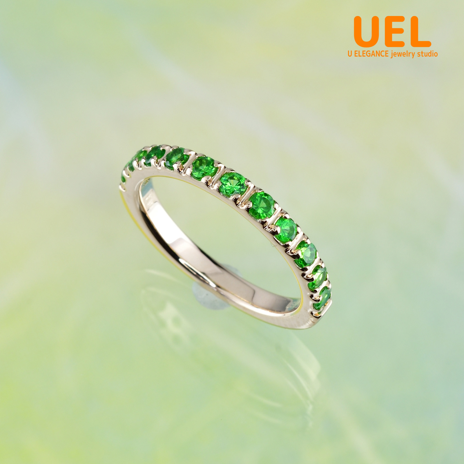 グリーンガーネット(ツァボライト）　ハーフエタニティリング　K10YG
