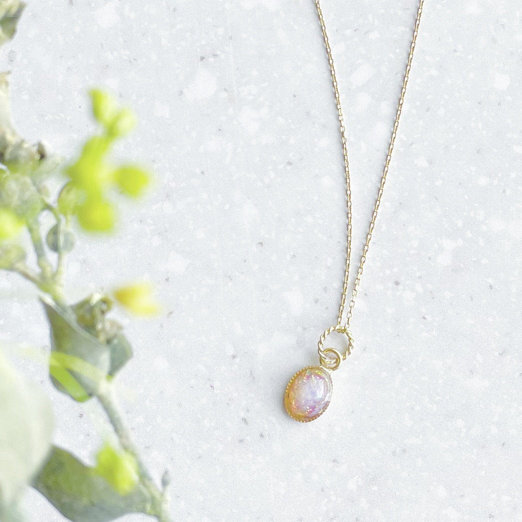 ドイツ製ヴィンテージ｜Pink Opal Mixのドラゴンズブレスネックレス｜1950s