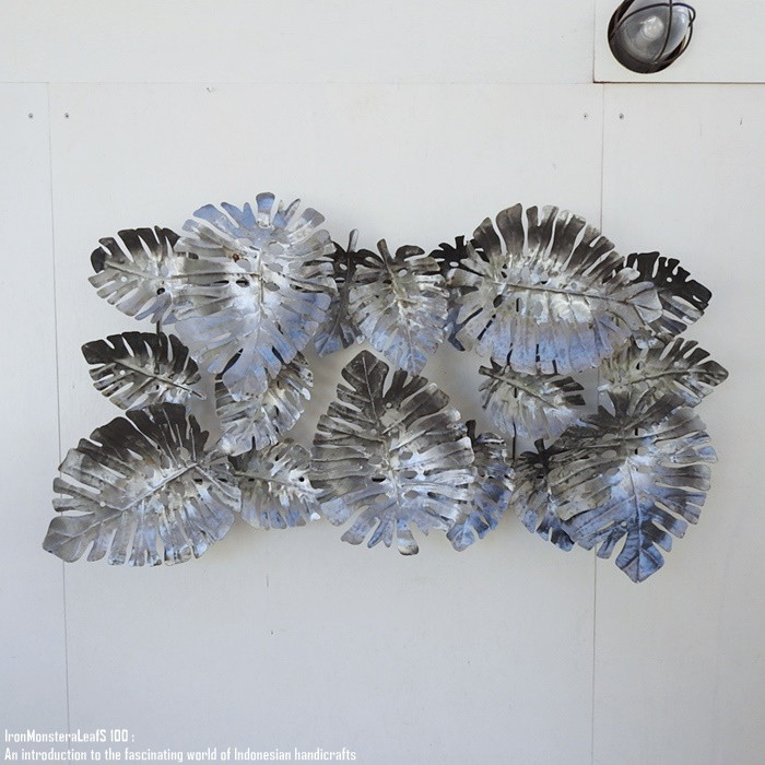 アイアンから作られたモンステラ リーフ ウォールデコレーション 100cm 銀色 シルバー 金属製 立体的 葉っぱ型