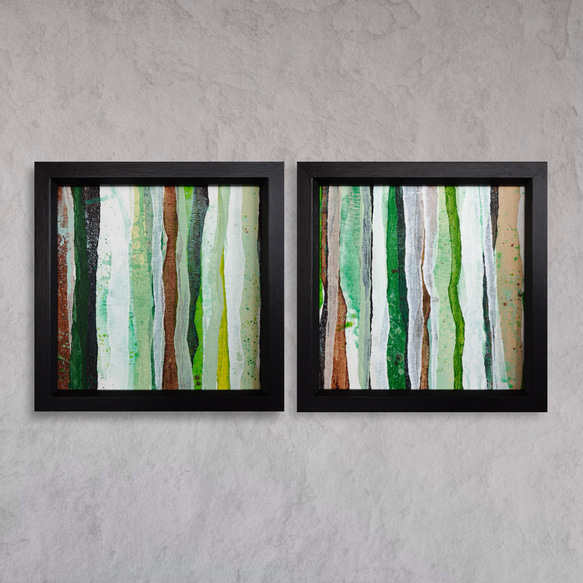 絵画 抽象画 植物 グリーン ホワイト インテリア モダン 額付き（S-#30