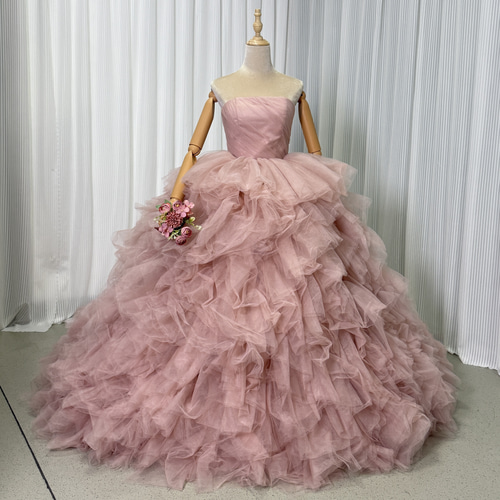 送料無料！カラードレス もも色 3ways 取り外しオフショルダー