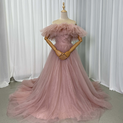 送料無料！カラードレス もも色 3ways 取り外しオフショルダー