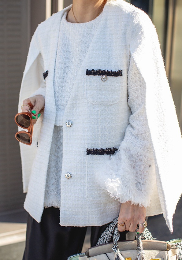 ツイードポンチョ（ホワイト・ブラック）