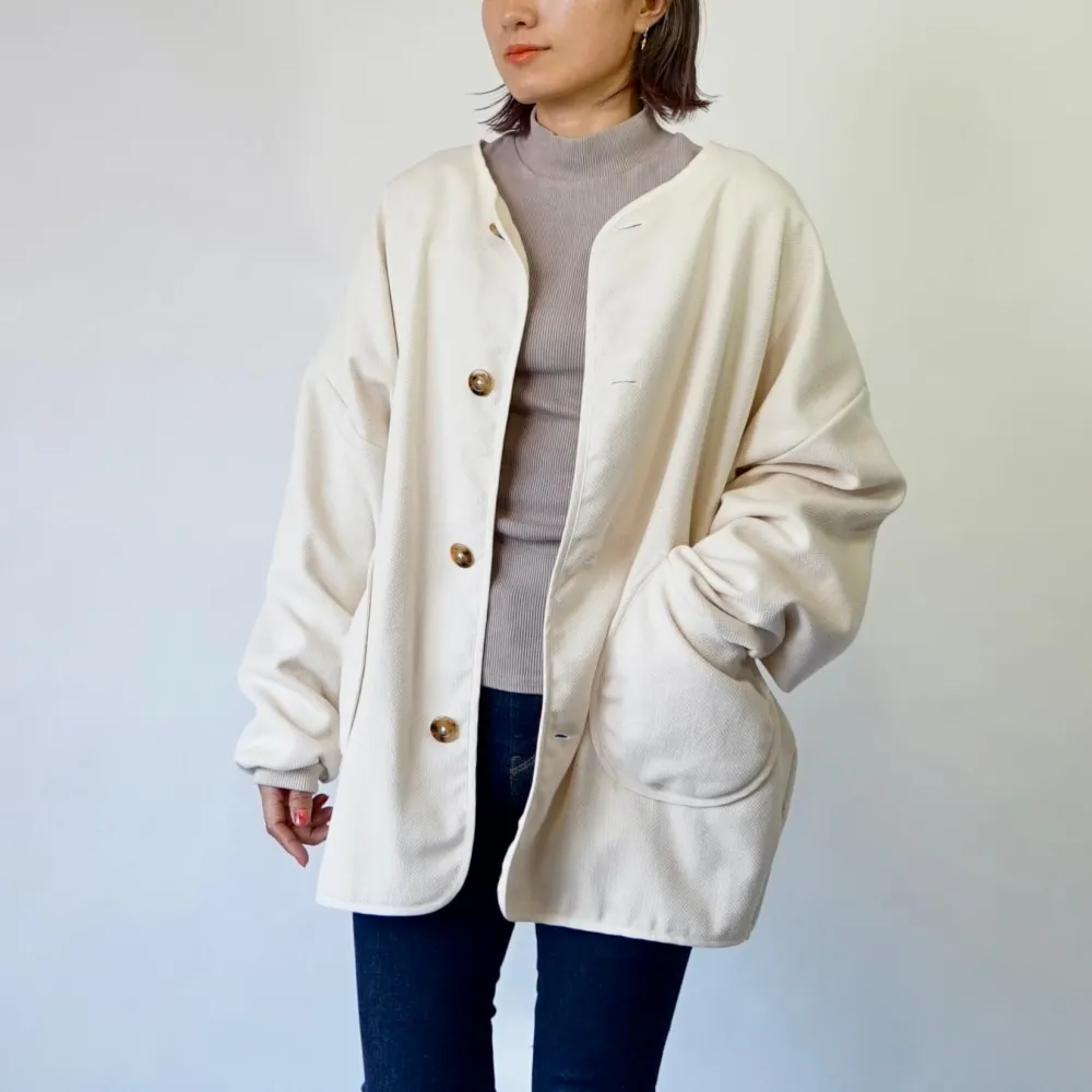 ノーカラージャケット/生成り/三河木綿 刺し子織