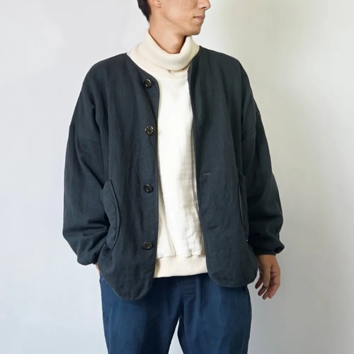 ノーカラージャケット/生成り/三河木綿 刺し子織 ジャケット UZUiRO