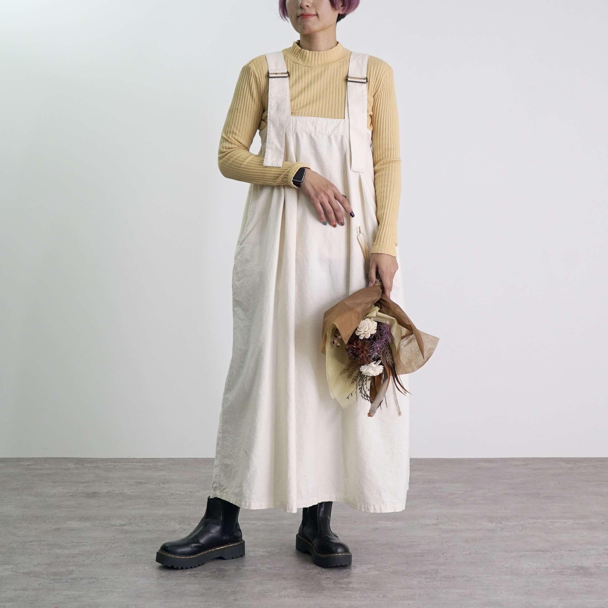 サロペットスカート/生成り/三河織物