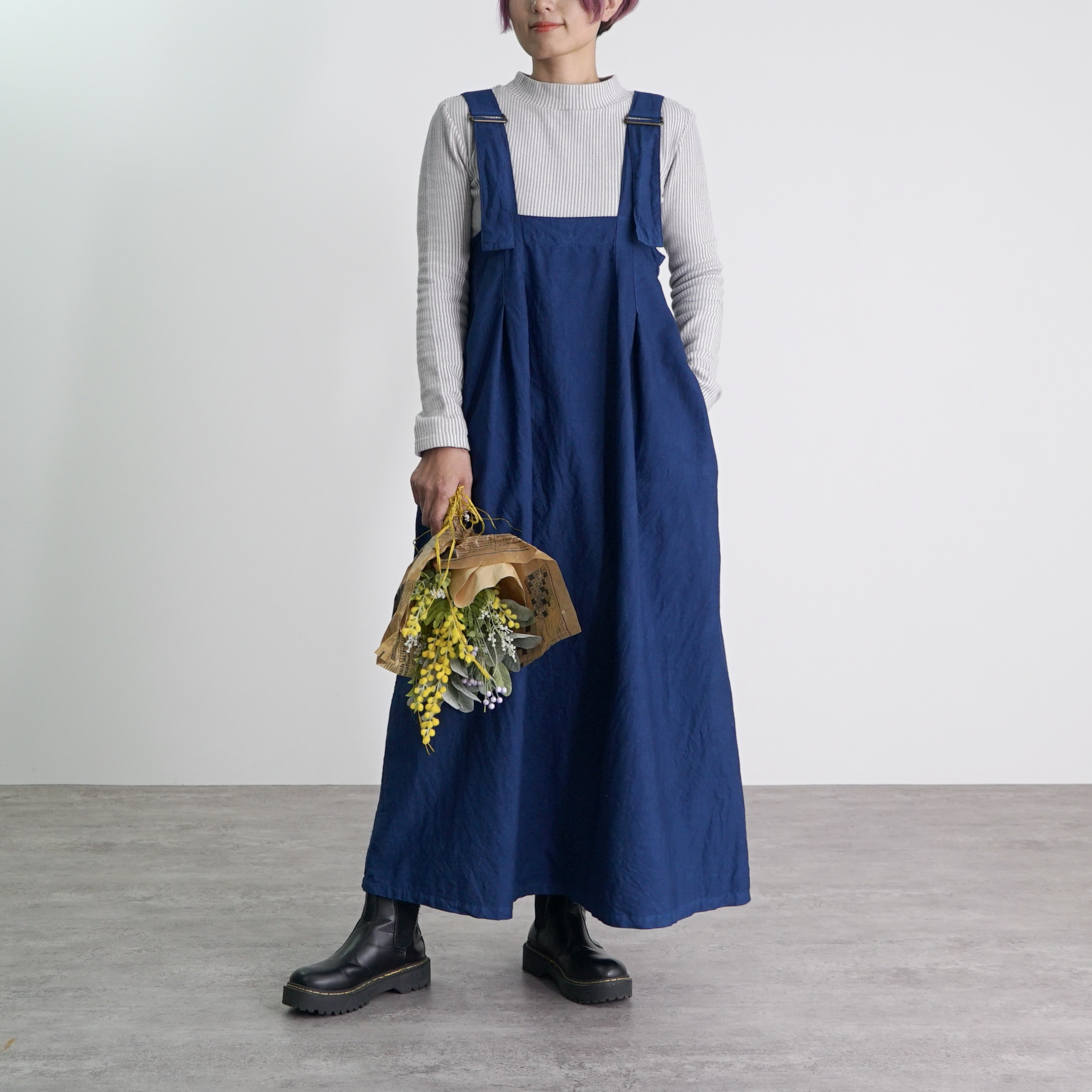 サロペットスカート/ネイビー/三河織物