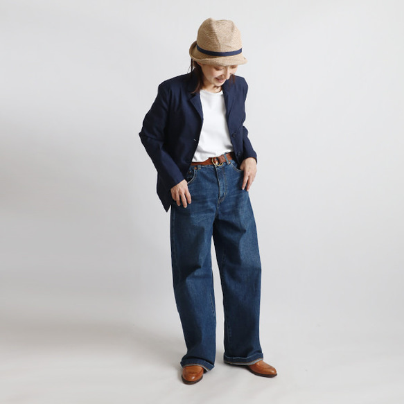 ＊ラスト１ 　最終ＳＡＬＥ斜横ぐーんと伸びる伸縮ストレッチ生地　気楽に羽織れるジャケット　羽織り　ネイビーデニム R12 9枚目の画像