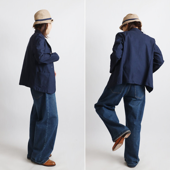 ＊ラスト１ 　最終ＳＡＬＥ斜横ぐーんと伸びる伸縮ストレッチ生地　気楽に羽織れるジャケット　羽織り　ネイビーデニム R12 8枚目の画像