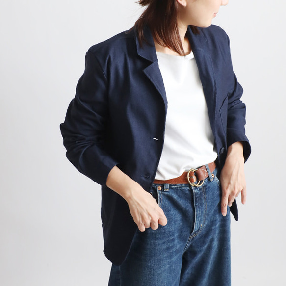 ＊ラスト１ 　最終ＳＡＬＥ斜横ぐーんと伸びる伸縮ストレッチ生地　気楽に羽織れるジャケット　羽織り　ネイビーデニム R12 2枚目の画像