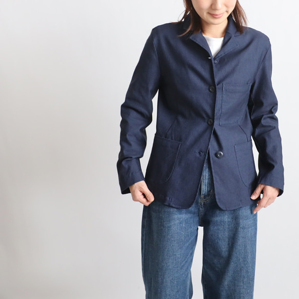 ＊ラスト１ 　最終ＳＡＬＥ斜横ぐーんと伸びる伸縮ストレッチ生地　気楽に羽織れるジャケット　羽織り　ネイビーデニム R12 7枚目の画像