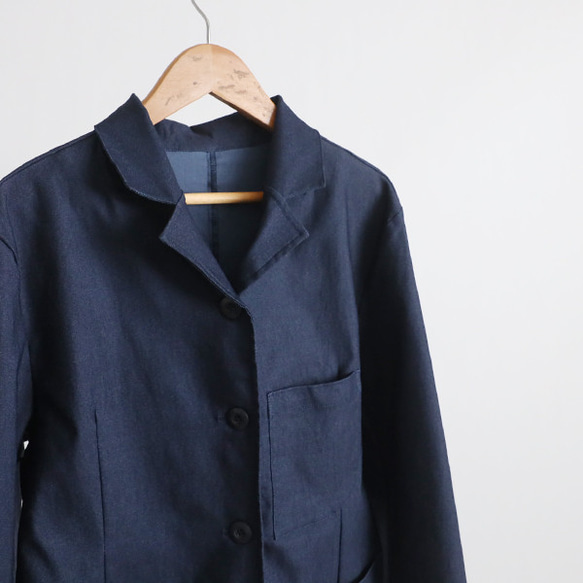 ＊ラスト１ 　最終ＳＡＬＥ斜横ぐーんと伸びる伸縮ストレッチ生地　気楽に羽織れるジャケット　羽織り　ネイビーデニム R12 14枚目の画像