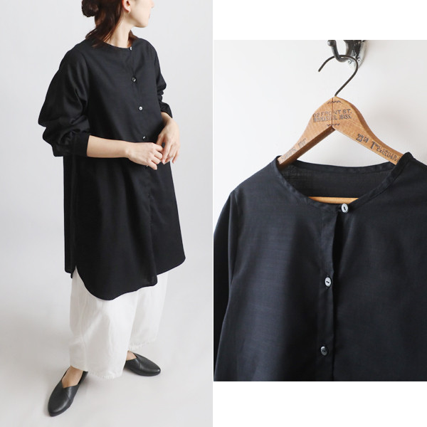 ラスト１　春うららＳＡＬＥ　上質ギマ擬麻コットン　ゆったり ヘム ラウンド 裾　ロング シャツ　前開き羽織り　黒R15C 5,390円