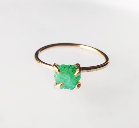【SALE】一点物 ラフロックエメラルド14kgfリング ゴールドフィルド 14kgf  天然石