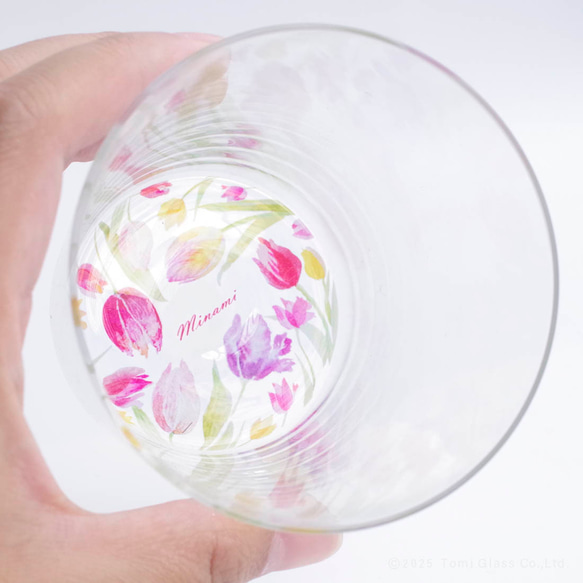 【底に水彩花と名入れ】　花咲くグラス／チューリップ／AN825-cu／Creema限定 1枚目の画像