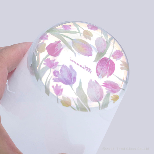 【底に水彩花と名入れ】　花咲くグラス／チューリップ／AN825-cu／Creema限定 2枚目の画像