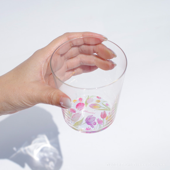 【底に水彩花と名入れ】　花咲くグラス／チューリップ／AN825-cu／Creema限定 12枚目の画像