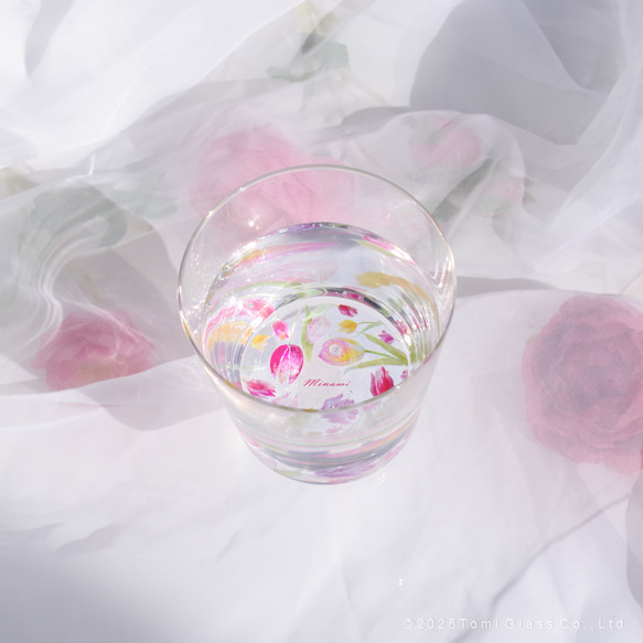【底に水彩花と名入れ】　花咲くグラス／チューリップ／AN825-cu／Creema限定 6枚目の画像