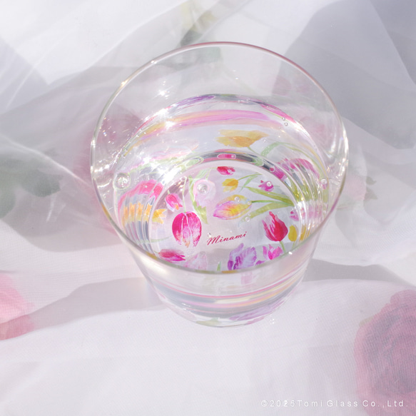 【底に水彩花と名入れ】　花咲くグラス／チューリップ／AN825-cu／Creema限定 7枚目の画像