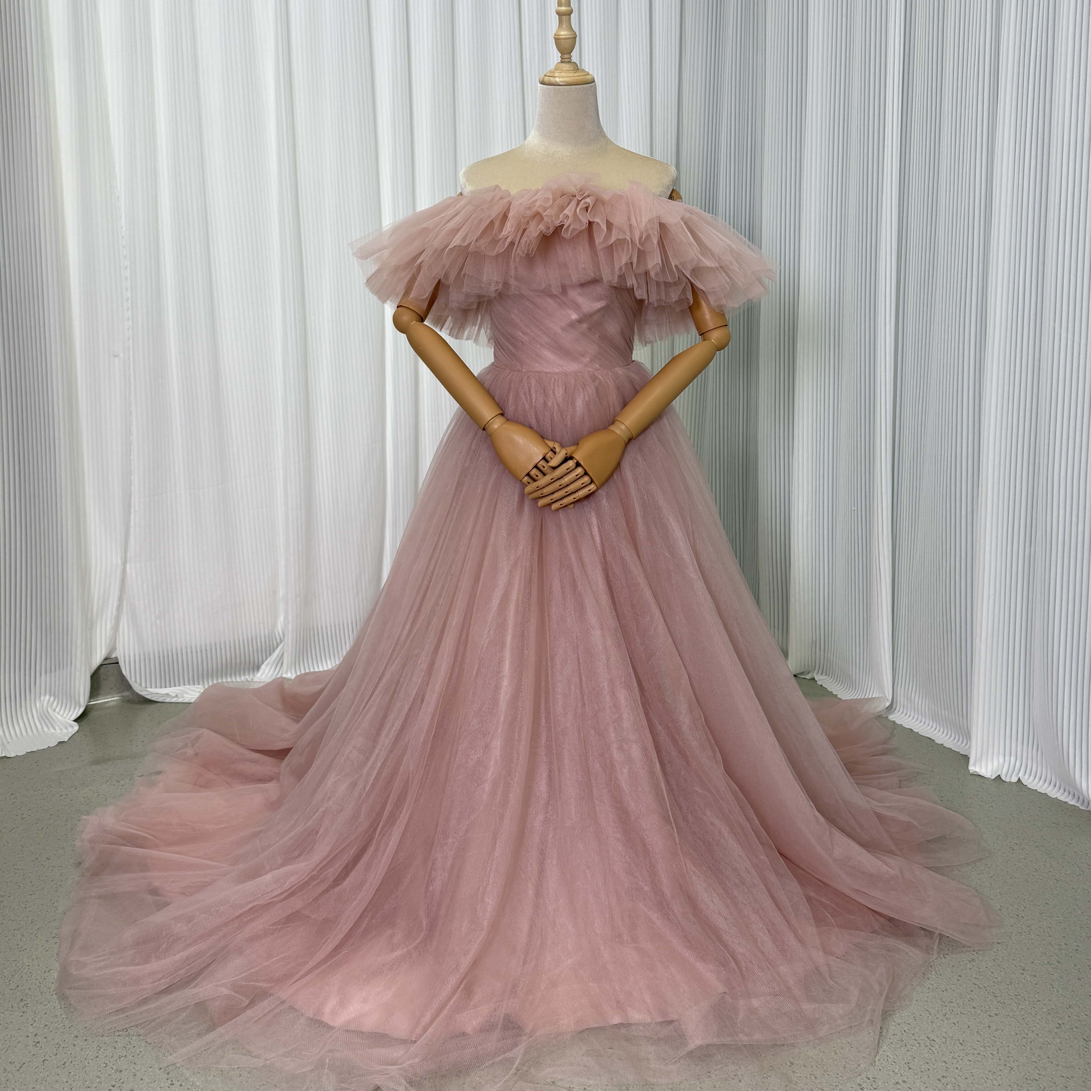 送料無料！カラードレス もも色 2ways  スレンダーライン 取り外しオフショルダー 編み上げ 華やか 結婚式 花嫁