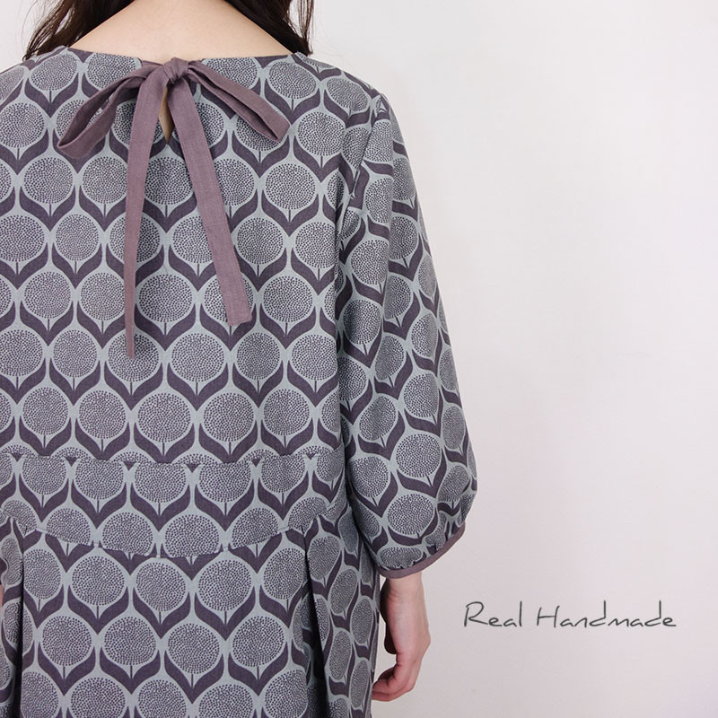 [予約販売] コットンリネン北欧風フラワー切替バックリボンワンピース