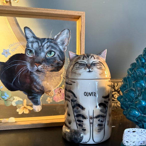 【オーダーメイド】送料無料 似顔絵やお名前入り ペット骨壷 【骨壺収納型】うちの子・犬・猫 陶器製 8枚目の画像