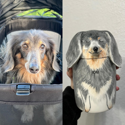 【オーダーメイド】送料無料 似顔絵やお名前入り ペット骨壷 【骨壺収納型】うちの子・犬・猫 陶器製 2枚目の画像