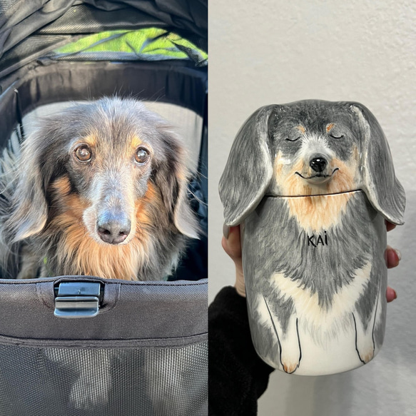 【オーダーメイド】送料無料 似顔絵やお名前入り ペット骨壷 【骨壺収納型】うちの子・犬・猫 陶器製 2枚目の画像