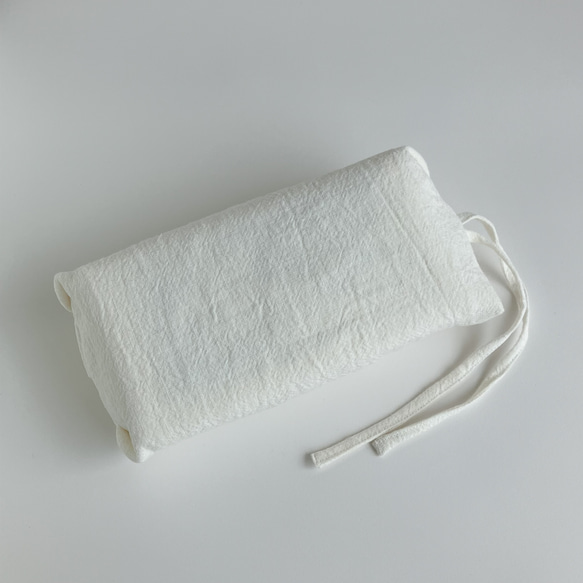 リボンで結べるリネンのティッシュカバー（ホワイト） 9枚目の画像