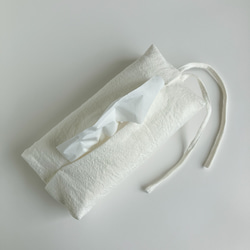 リボンで結べるリネンのティッシュカバー（ホワイト） 10枚目の画像