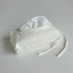 リボンで結べるリネンのティッシュカバー（ホワイト） 12枚目の画像