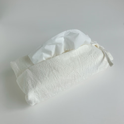 リボンで結べるリネンのティッシュカバー（ホワイト） 5枚目の画像