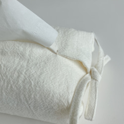 リボンで結べるリネンのティッシュカバー（ホワイト） 6枚目の画像