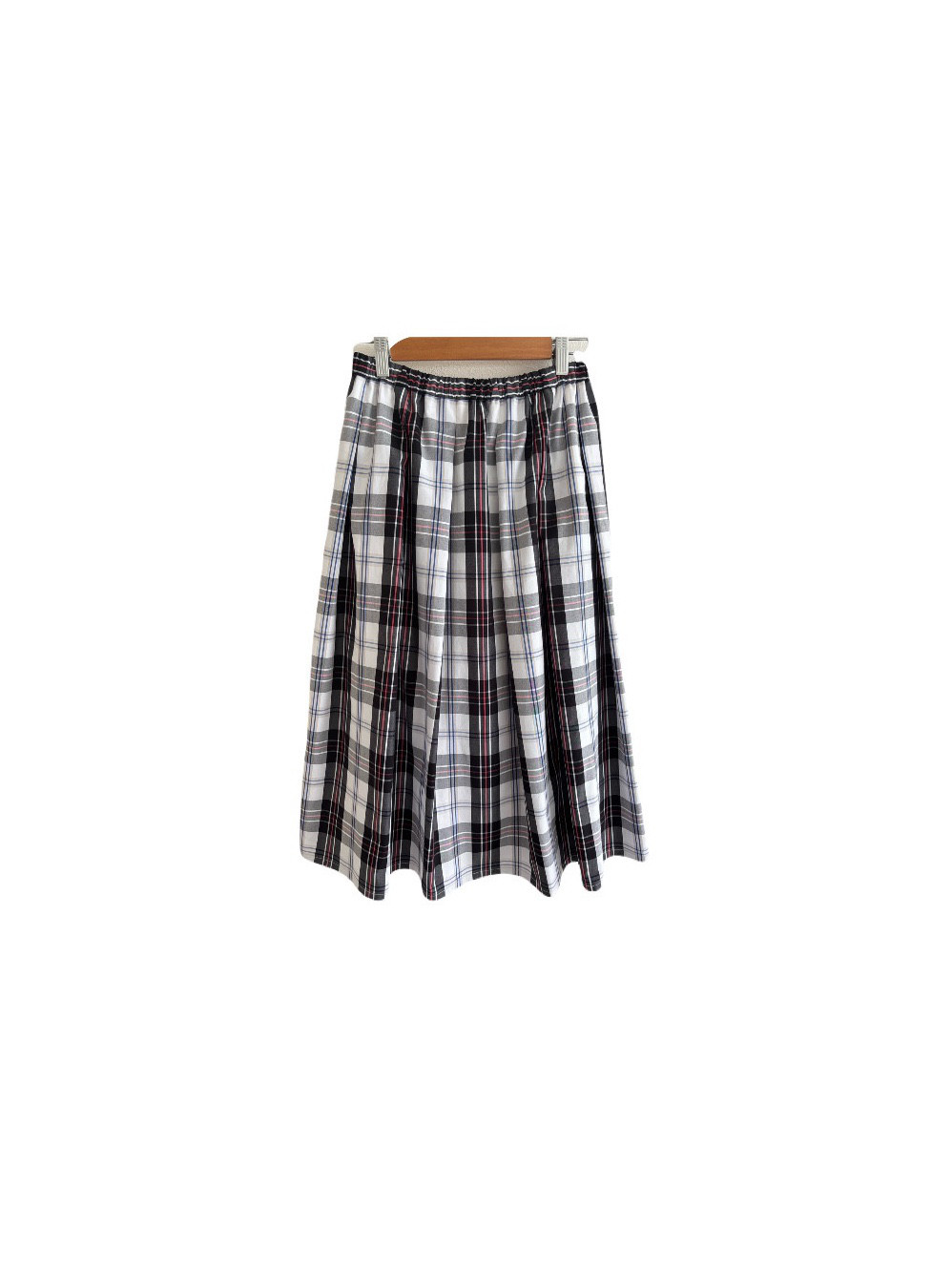 コットンのタータンチェックのギャザースカート(ホワイト)