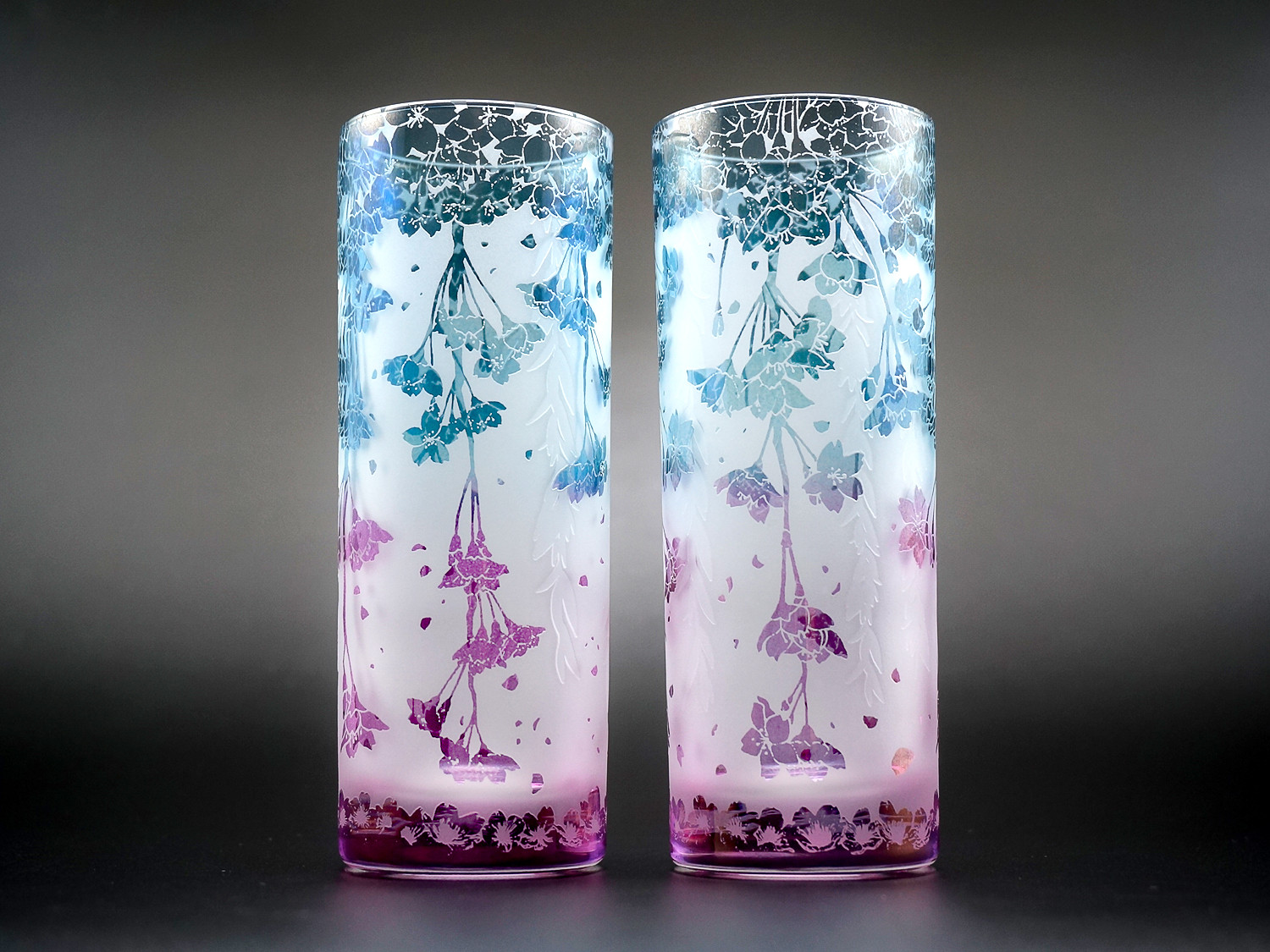 枝垂れ桜と柳のコリンズグラス【Cobalt】