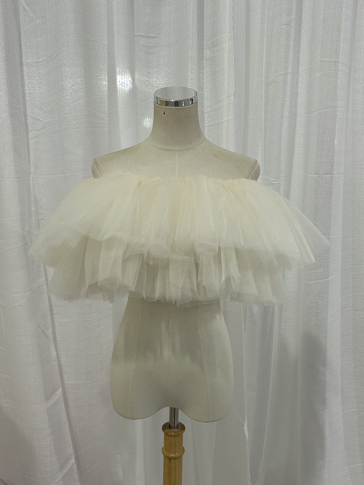 アイボリー 取り外しオフショルダー ソフトチュール ストレッチ 前撮り