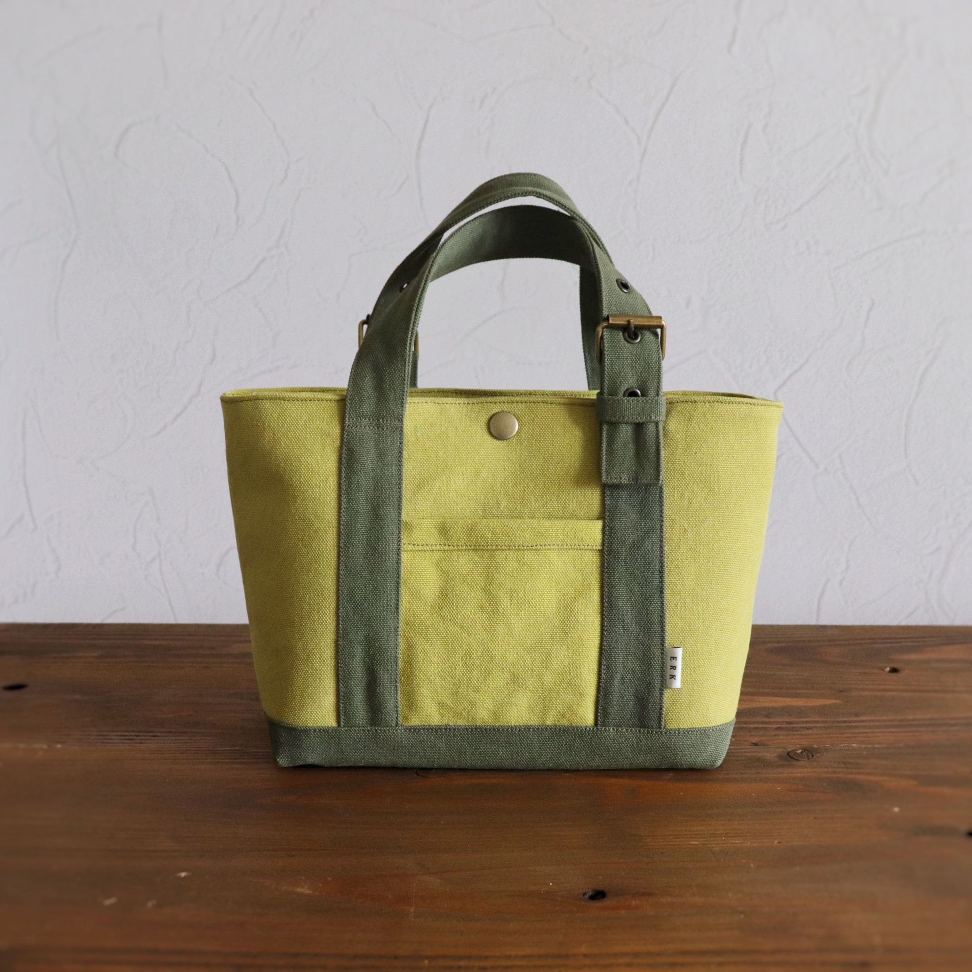 帆布のバックルトートバッグ ミニ【ヒワグリーン】