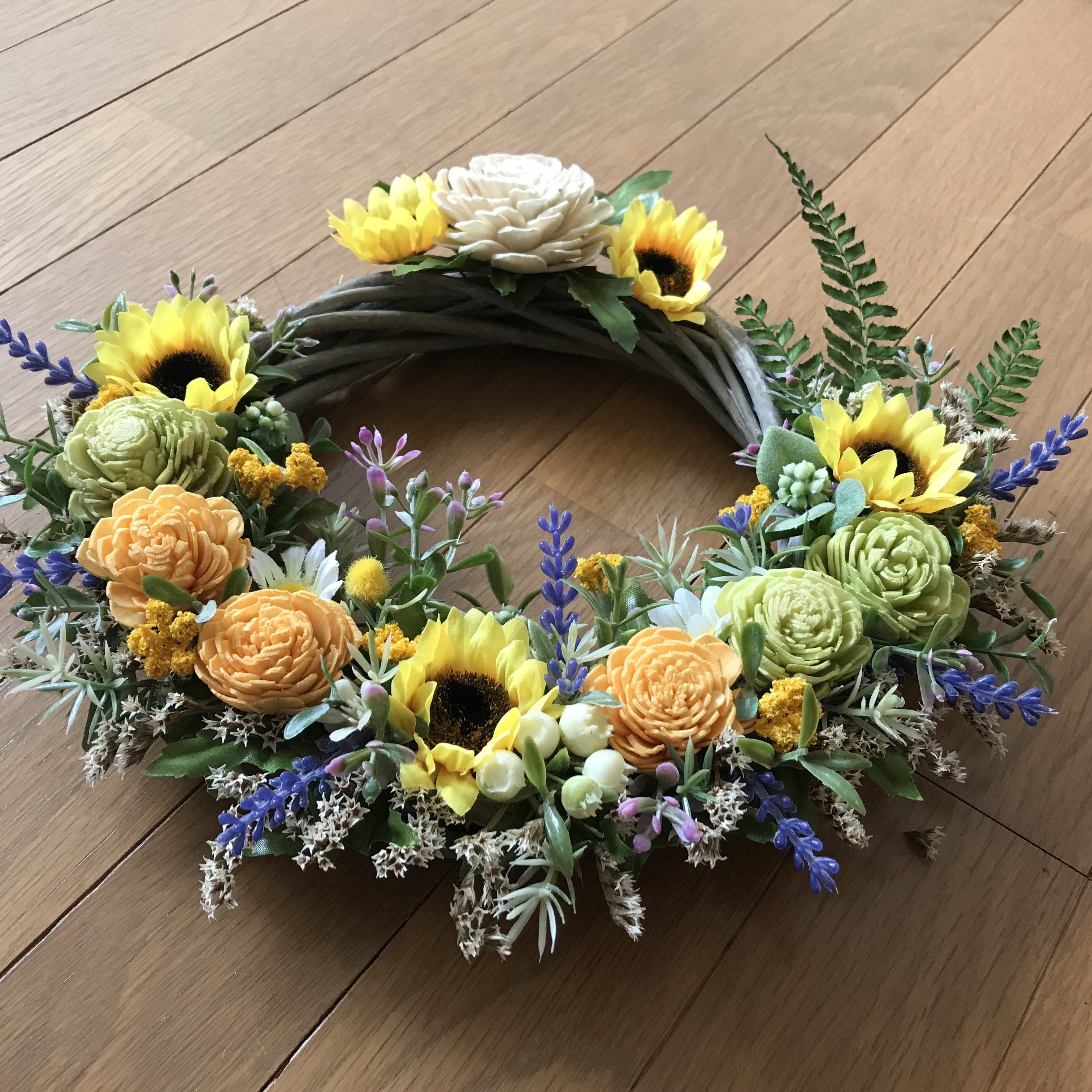 《新作》向日葵とラベンダーの明るいサマーリース（残すところ1点のみ） 4,550円