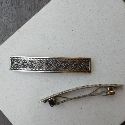 ヴィンテージ、バレッタ フランス製ブラウンスクエアヴィンテージバレッタ | JVINTAGE