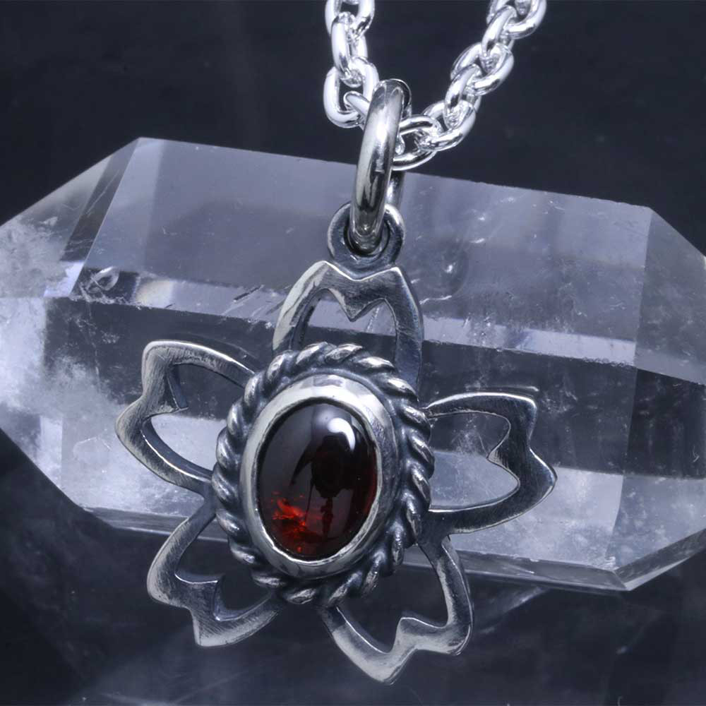 ペンダント ネックレス メンズ :  桜 ペンダントトップ シルバー 天然石 サクラ SAKURA 和柄 P-808