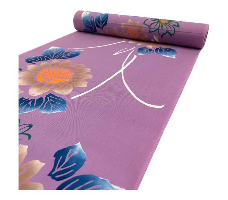 処分価格！浴衣地　本染　反物　紫　ひまわり