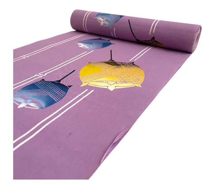 処分価格！浴衣地　本染　反物　紫　糸車