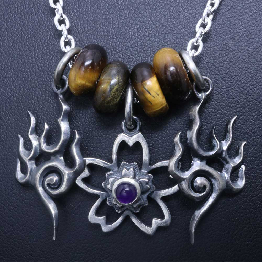 ペンダント ネックレス メンズ :  桜 迦楼羅炎ペンダント (L＆R)タイガーアイビー 4個セット 天然石 燻し仕上げ