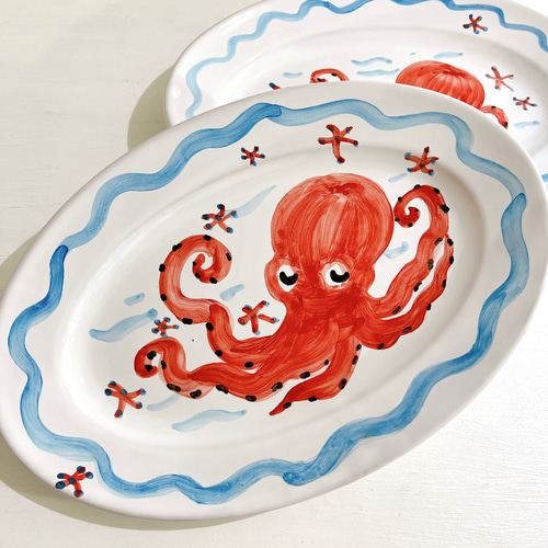 海感じるマヨリカ焼き タコのオーバル皿 中皿 bottegajunko 通販