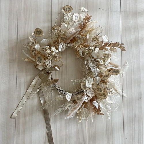 ＊Natural＊ルナリアのホワイトリース　母の日☆ドライフラワーリース flowers wreath ルナリア ホワイト リース ドライフラワー ナチュラル