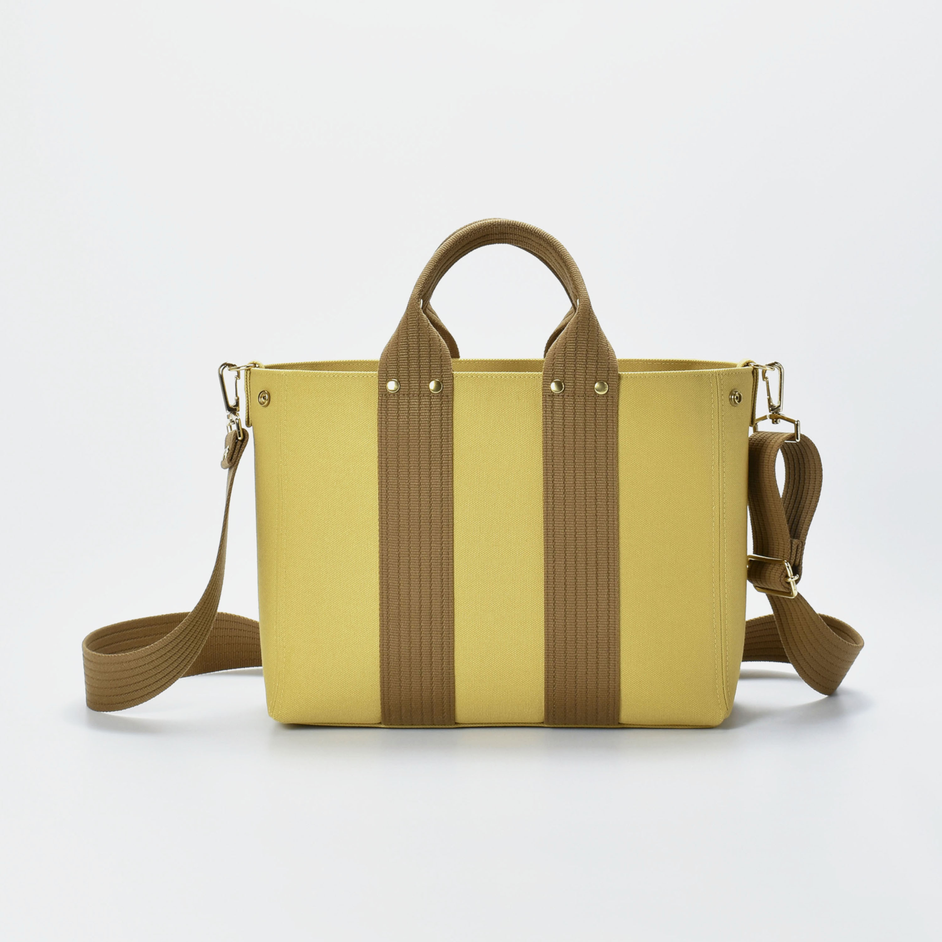 【受注製作】2wayキャンバストートＭ（ミモザイエロー×薄茶）