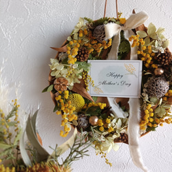 超早割ミモザと紫陽花のドライフラワーリースアレンジメント母の日2025
