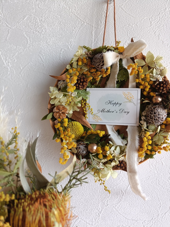 ☘ドライフラワーのミモザリース☘ 2025年収穫のミモザ 直径約40cm