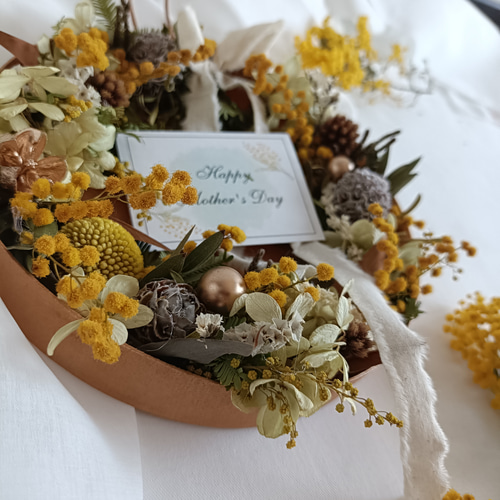 ミモザリース【終了】ドライフラワー 超早割ミモザと紫陽花のドライフラワーリースアレンジメント母の日2025