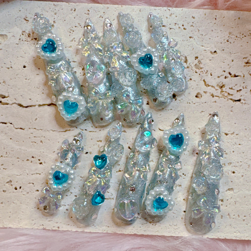 スーパーロングネイル 姫ギャル ゴテゴテネイル 量産型 ネイルチップ